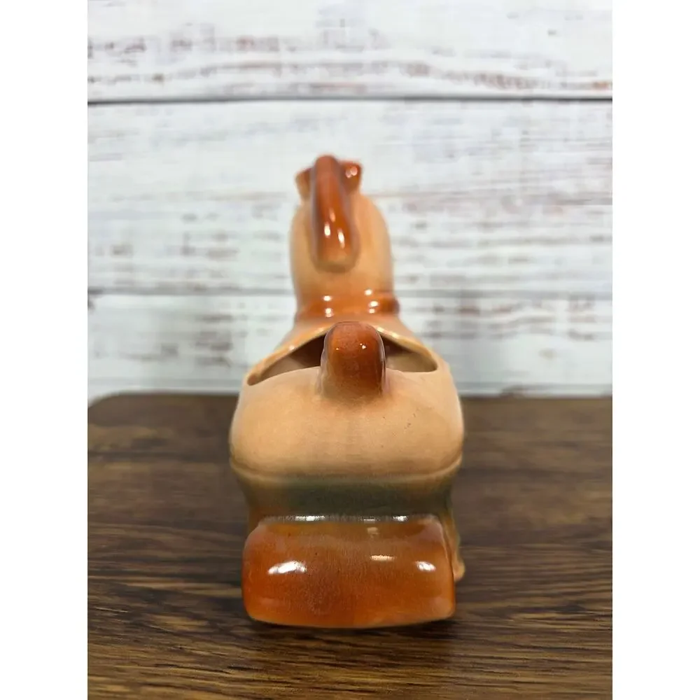 VTG Ceramic Horse Planter Woodland Animal Brown Glazed